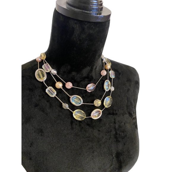 NYC Jewelry - New York Co Necklace and Bracelet Beaded 3 Strand Pastel 17.5" - 22"